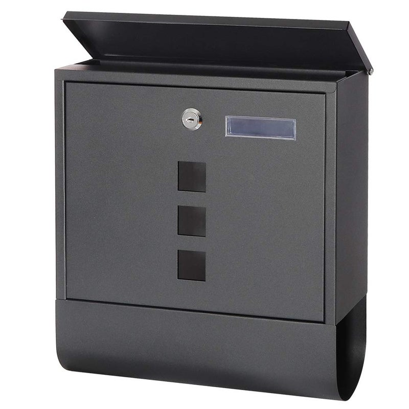 Parrency Locking Mailbox Wall Mount, Black Mailboxes with Secure Key Lock and Newspaper Compartment, Key Lock Drop Box Large Capacity with Galvanized Cover and Rust-Proof Metal Mailbox,11.8 x 13.2 x 3.5 Inch - Image 1